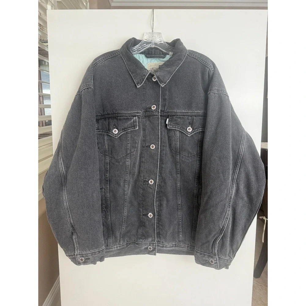 VTG 90s Levis SilverTab Mens Loose Fit Denim Trucker Jacket Washed Black XL